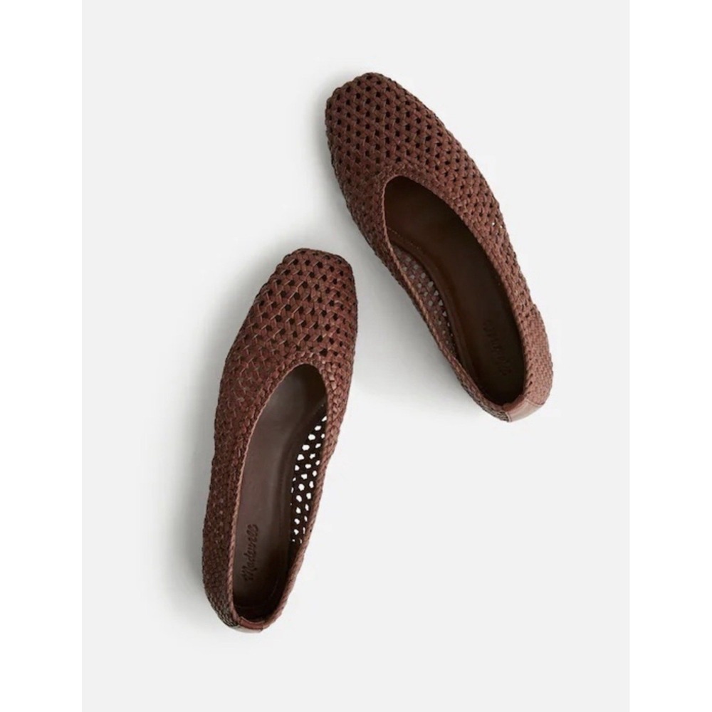Madewell Leather Brown Ballet Flat Like New Mylie Handwoven Square Toe NU884 9.5
